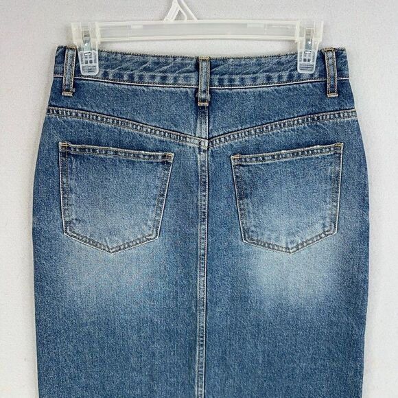 The Frankie Shop Skirt Womens Small Blue Jean Denim Button Fly Pencil Maxi Texas - Picture 7 of 16